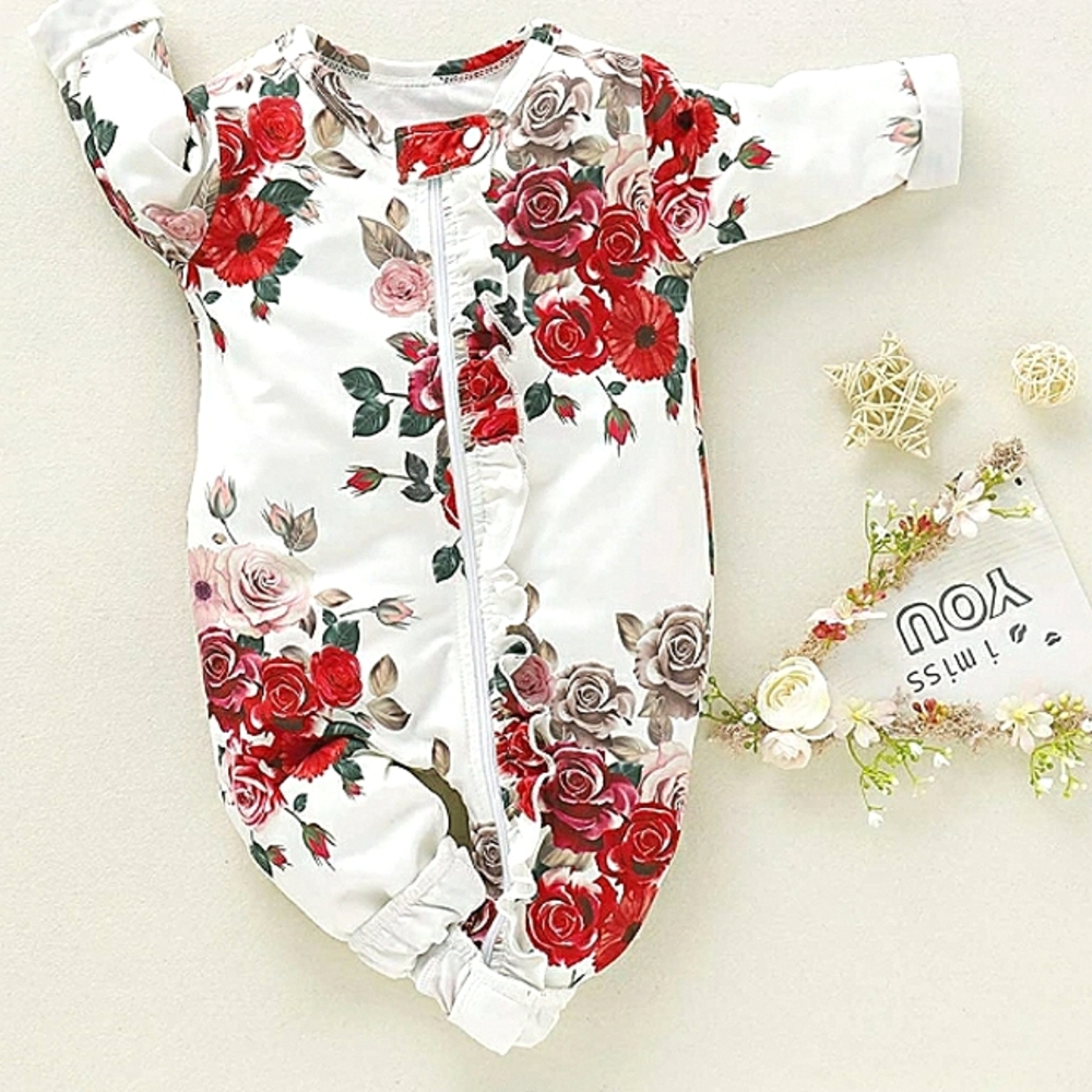 NWT Beautiful Rose Ruffle Baby Girl Romper Outfit